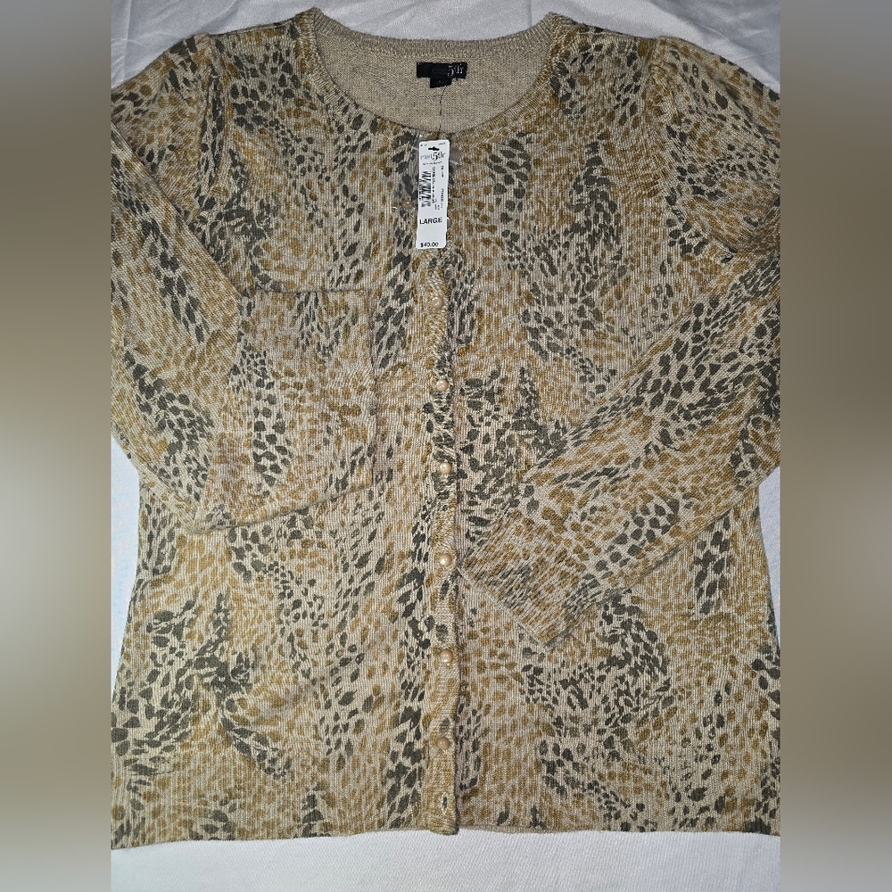 East 5th Camel Lepoard Animal Print Women's Button Up Cardigan